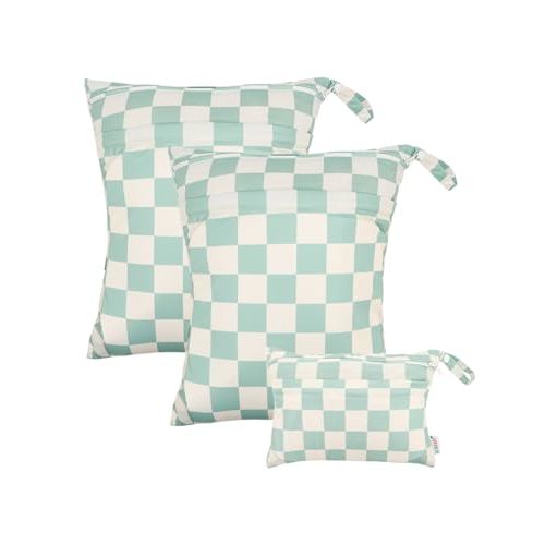 ALVABABY 3 pcs Cloth Diaper Wet Dry Bags Waterproof Reusable with Two Zippered Pockets Travel Beach Pool Daycare Soiled Baby Items Yoga Gym Bag for Swimsuits or Wet Clothes Small Medium Large 3L-SML16