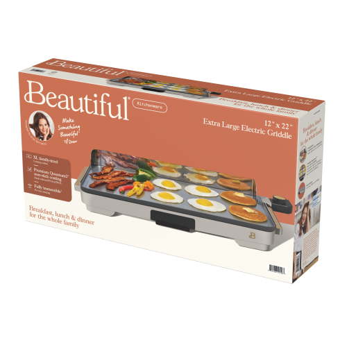Beautiful XL Electric Griddle 12" x 22" with EverGood Ceramic Nonstick Coating, Porcini Taupe by Drew Barrymore