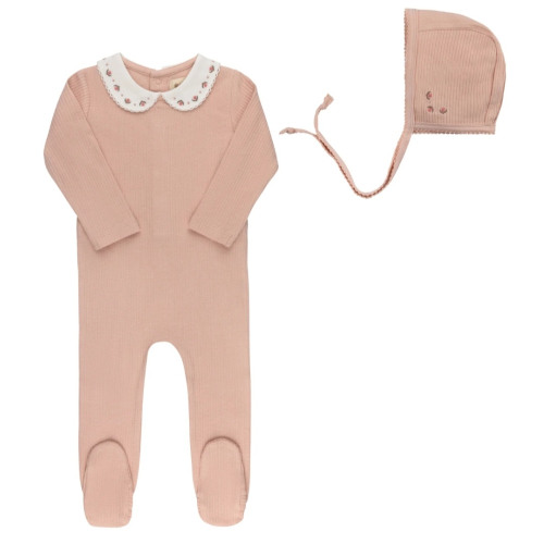 Baby Girl Footie and Bonnet – Pink – Keepsake Collection