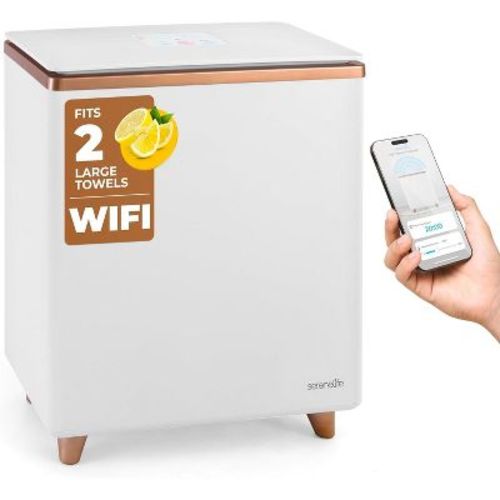 SereneLife Smart-Controlled Luxury Towel Warmer – Large Capacity, Fresh Scent Feature, Auto Timer, Ideal for Spa & Bathroom Use (Rose Gold)