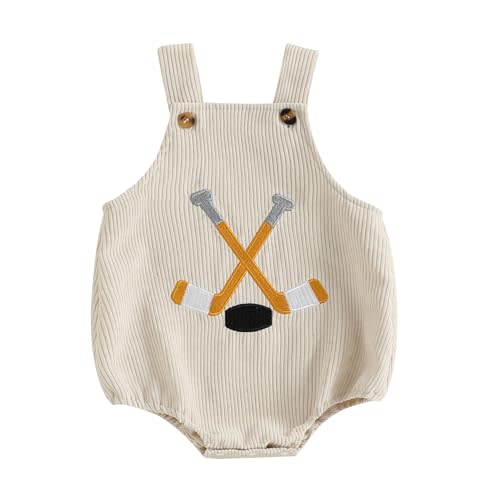 Baby Boy Girl Hockey Clothes Embroidery Corduroy Romper Overall Sleeveless Tank Bodysuit Newborn Hockey Outfit