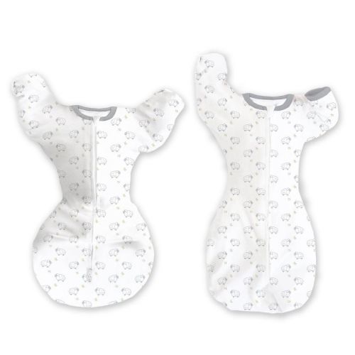 SwaddleDesigns Baby Transitional Swaddle Sack, Arms Up Elbow Length Sleeve Wearable Blanket - Tiny Lambs 0-3m