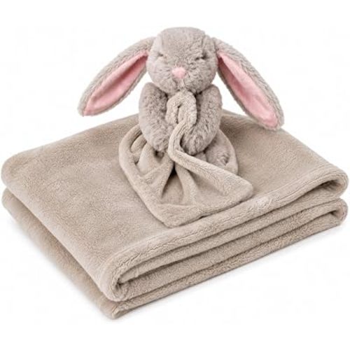 Baby Blanket with Stuffed Animal XL Security Blanket Plush Rabbit Lovey Large 40 x 28 Inch Microfiber Fleece Nursery Gift Set Keepsake Box Baby Shower Present for Girls Boys