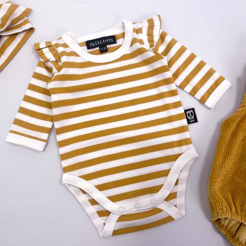 Baby Bodysuit - Striped Black & White with Frilled Sleeves - Gothic Fashion – Skeletots