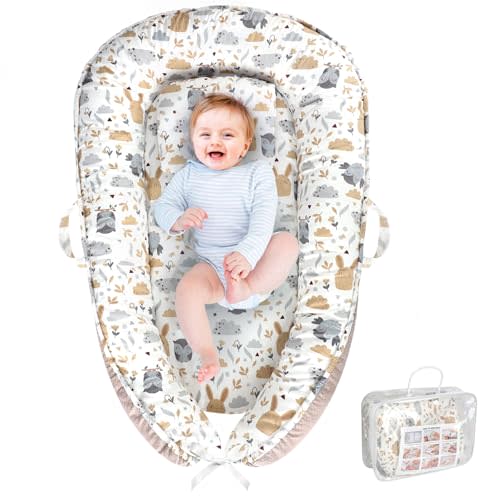 Baby Lounger, Portable Baby Lounger for Newborn 0–24 Months, Infant Nest for Travel, Floor Time, and Crib Use, Baby Essentials for Home (Hoot)