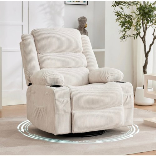 Garvee Oversized Rocking Recliner Chair 360° Swivel Cup Holder Corduroy Upholstery Living Room Nursery