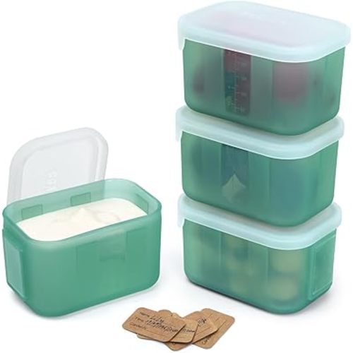 haakaa Mini Meal Silicone Storage Containers,8 oz Silicone Baby Food Containers with Airtight Lids,Reusable Baby Food Jars for Purees, Fruits & Snacks-Microwave & Dishwasher Safe,4 Pack, Pea Green