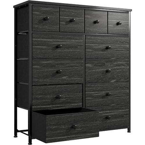Bepatio Dresser for Bedroom with 12 Drawers, Fabric Dressers & Chest of Drawers with Sturdy Metal Frame, Wood Top, for Woman, 40.6" W x 11.8" D x 44.5" H (Charcoal Black)
