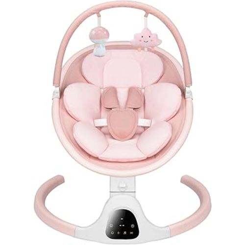 Baby Swing for Infants, Infant Swing with 5 Swing Speed, Built-in Lullabies, 5-Point Harness, Electric Infant Swing with Bluetooth for Indoor & Outdoor Use (Pink)
