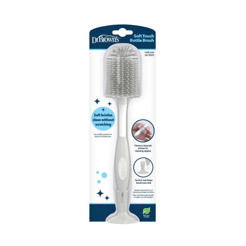 Dr. Brown's Soft Touch Baby Bottle Cleaning Brush with Nipple Cleaner, Suction Cup Base, Gray, 1-Pack