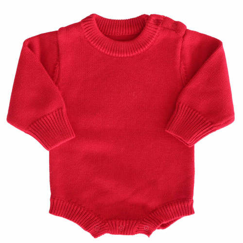 Knit Sweater Bubble Romper | Red - 0-3M