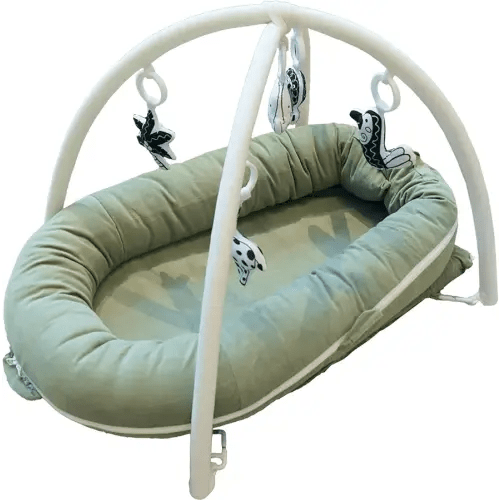 CooCooBaby Deluxe Infant Lounger, Play Gym, Newborn Essentials for Baby 0-12 Months, 100% Cotton (SageGreen + PlayArch)