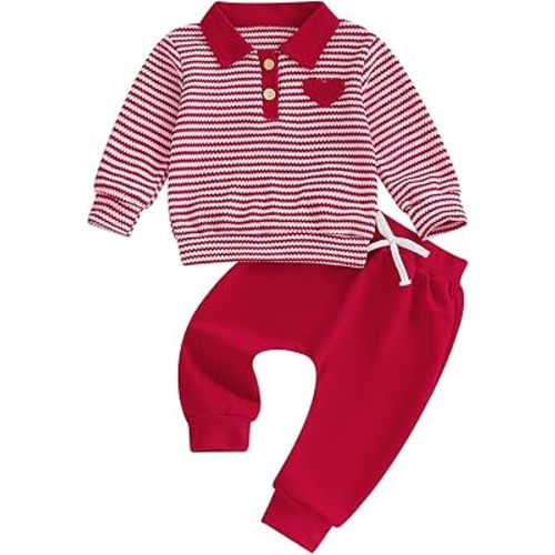 VISGOGO Baby Boy Clothes Toddler Fall Winter Outfit Sweater Toddler Boy Striped Clothes 6 12 18 Months 2 3T 4T Pant Set
