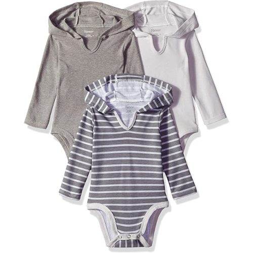Hanes Baby Long Sleeve Bodysuit, Ultimate Bodysuit Hoodie Boys & Girls, 3-pack