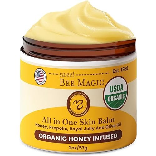 Sweet Bee Magic All In One Healing Organic Balm - Natural Skin Healing Cream, Beeswax Balm for Dry Skin, Face & Body Moisturizer - Certified Organic, All Natural Aid - 1 Jar (4oz)