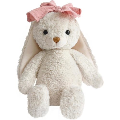 Bunny Stuffed Animal Soft Rabbit Cuddly Toy 10'' Long - Eared Plush Bunny with Pink Bow Plush Toys for Babies and Toddlers