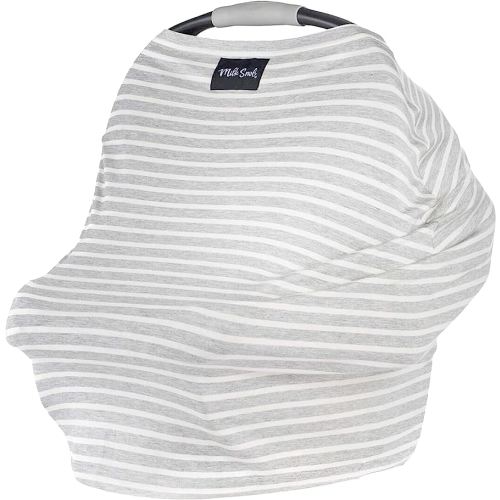 Milk Snob Original 5-in-1 Cover - Added Privacy for Breastfeeding, Baby Car Seat, Carrier, Stroller, High Chair, Shopping Cart, Lounger Canopy - Newborn Essentials, Nursing Top, Heather Gray Stripe