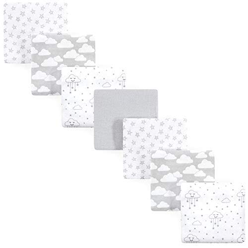 Little Treasure Hudson Baby Cotton Poly Flannel Receiving Blankets Multipack, Grey Clouds, 30x30 inches