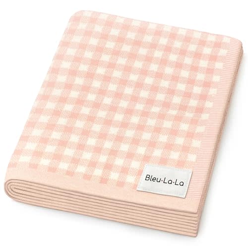 Plaid Swaddle Blanket for Baby Girls - 100% Soft Fine Knit Cotton Quilt Blanket - Use as Receiving Swaddling Stroller Nursery Bed Shower Baby Gift Registry for Newborns & Toddlers (Plaid - Pink)
