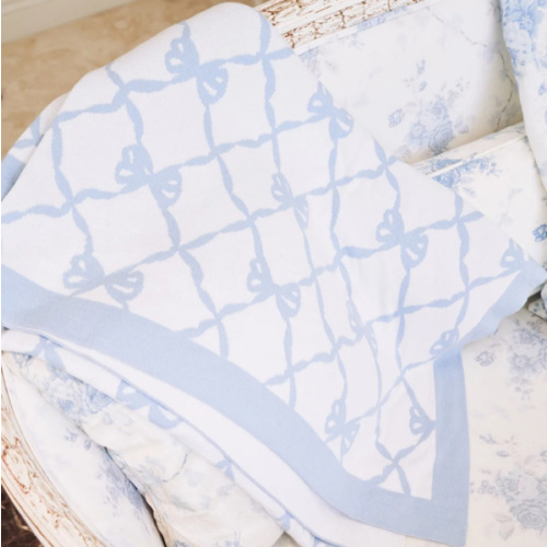Bow Throw Blanket - Luxury Home Decor | LoveShackFancy - Blue Bow