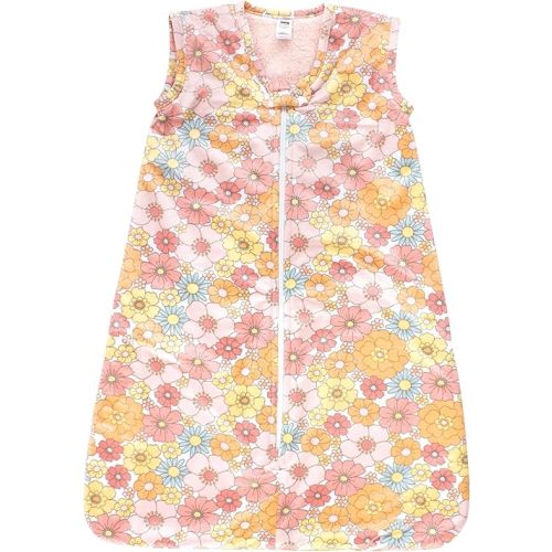Hudson Baby Unisex Baby Plush Faux Fur Sleeping Bag, Wearable Blanket, Peace Love Flowers, 0-6 Months