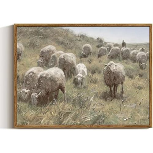 InSimSea Framed Canvas Wall Art Vintage Decor, Sheep on the Dunes Wall Pictures Farmhouse Decor Wall Art, Large Wall Art Living Room Decoration, Bathroom Bedroom Office, 12"x16"
