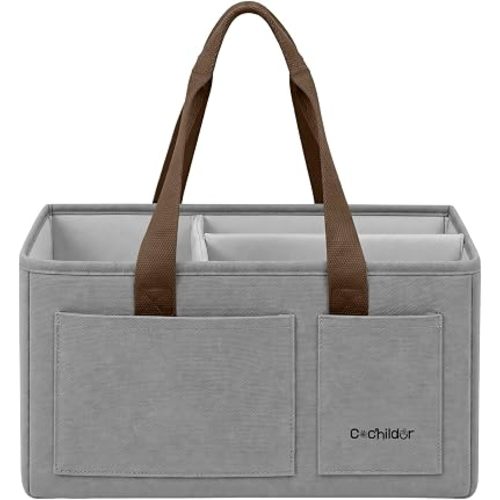 Cochildor Canvas Baby Diaper Caddy Organizer with Handle, Gray