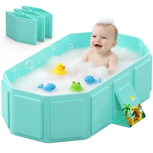 Collapsible Baby Bathtub, Toddler Bathtub with a Drain Plug, Folded for Storage Without Assembly, Suitable for Newborns to Toddlers, Portable Bathtub for Outdoor Travel, Green