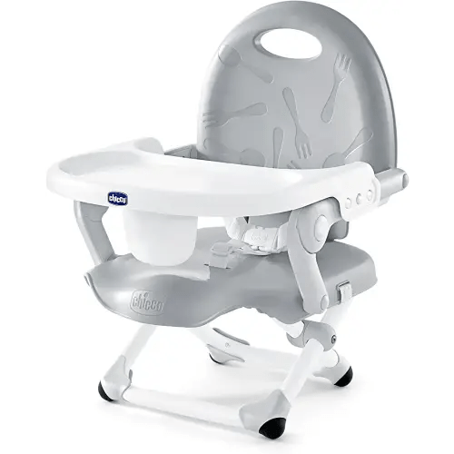 Chicco Pocket Snack Portable Booster Seat for Babies and Toddlers with 3 Height Adjustments, Secure Attachment to Dining Chairs, Easy-to-Clean, for Children up to 50 lbs. | Grey/Grey