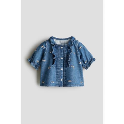 EMBROIDERED-DETAIL DENIM BLOUSE