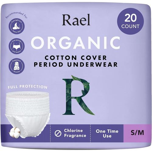 Rael Disposable Underwear for Women, Organic Cotton Cover - Postpartum Essentials, Leak Locker, Unscented, Maximum Coverage (Size S-M, 20 Count)
