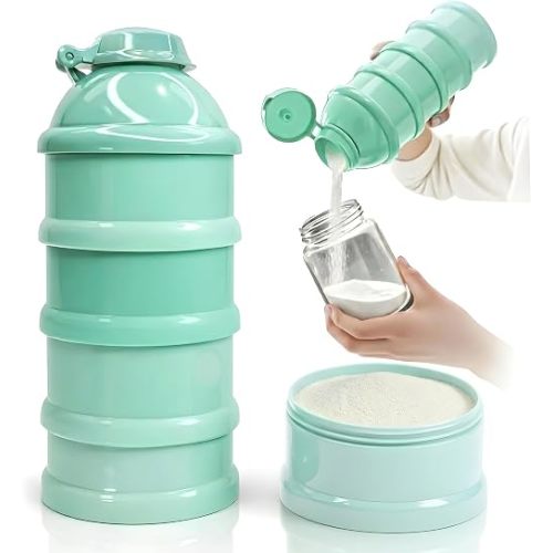 Mommy's Helper Baby Formula Dispenser On The Go, Stackable Travel Formula Container To Go, Non-Spill Pour Spout, 4-Compartment Powder Storage (Tidal Teal)