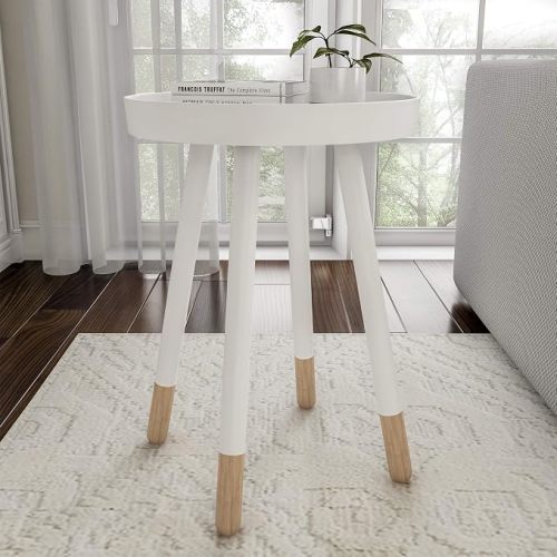 Lavish Home Round End Table, White, 17” x 22”