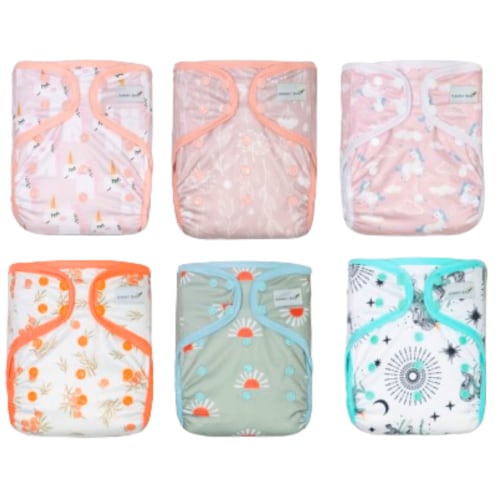 KaWaii Baby 6 One Size Happy Leak-Free Cloth Diaper Covers, Double Waterproof Layer Adjustable for Baby Girl, 8-36 lbs