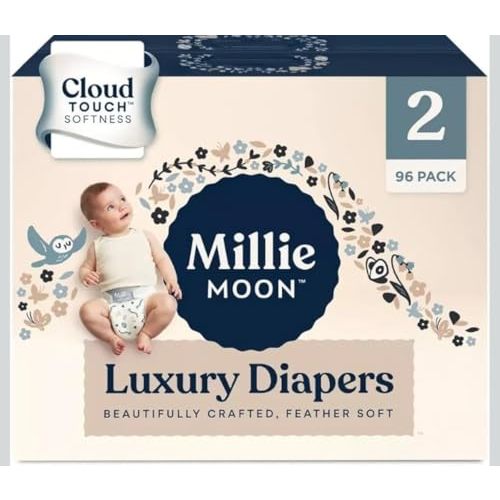 Millie Moon Diapers Sizes 1-6 Luxury Diapers COUCHES DE Luxe (Choose Size) (Size 2-96 Diapers (9lbs-18lbs))