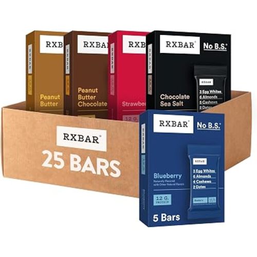 RXBAR Protein Bars, 12g Protein, Gluten Free Snacks, 5-Flavor Variety Pack (5 Boxes, 25 Bars)