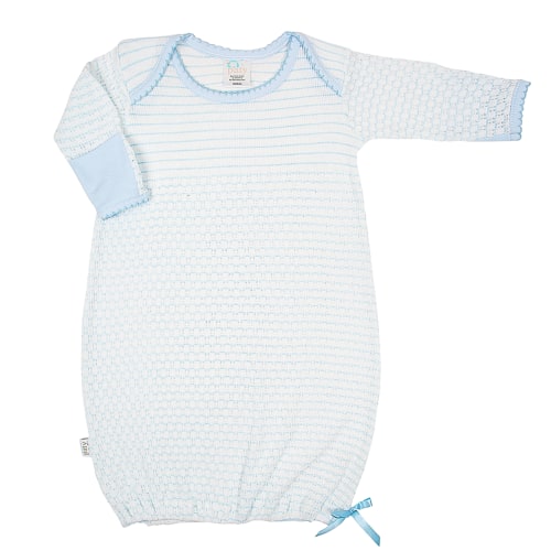 Paty Knit, Long Sleeve, Pinstripe Overlap Gown with Pima Trim