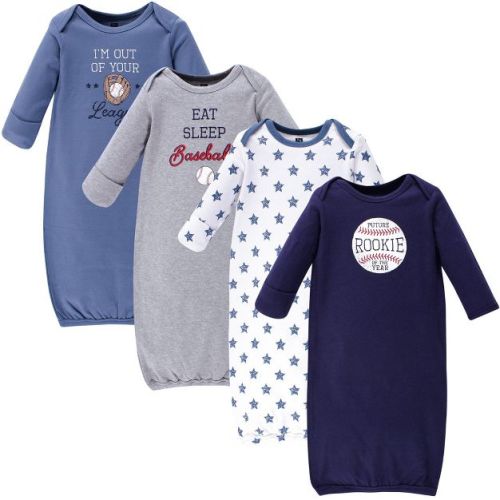 Hudson Baby Infant Boys Cotton Long-Sleeve Gowns 4pk, Baseball, 0-6 Months
