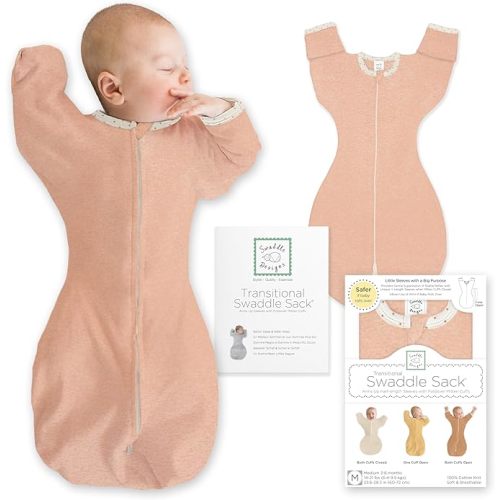 SwaddleDesigns Transitional Swaddle Sack, Arms Up Half-Length Sleeve & Mitten, Most Gradual Transition Swaddle for Newborn