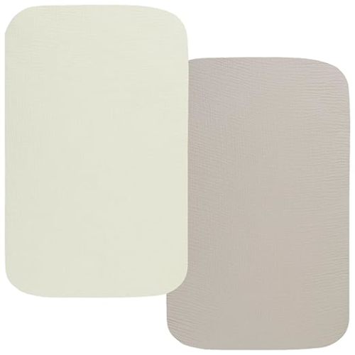 Onacosht Muslin Bassinet Sheets 33" x 19" Compatible with Mika Micky, KoolaBaby (3 in 1), BabyBond, HARPPA and RICUTON Bedside Bassinet, 2 Pack for Baby Boy and Girl, Fog and Beige