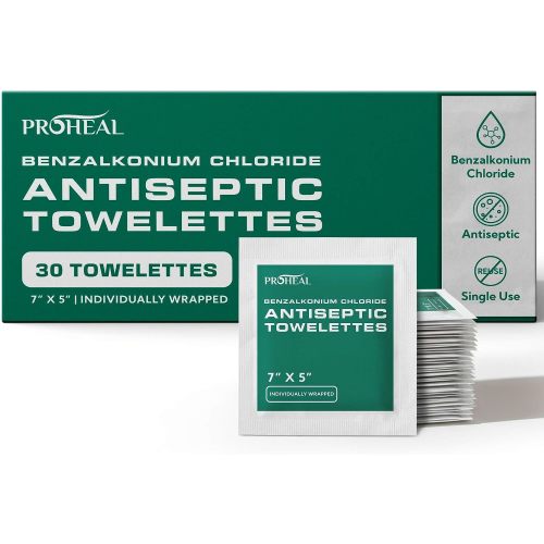 BZK Antiseptic Wipes, 30 Count - 7"x5" Individually Wrapped Benzalkonium Chloride Antiseptic Towelettes - Alcohol Free for Minor Cuts, Scrapes, Burns, and More