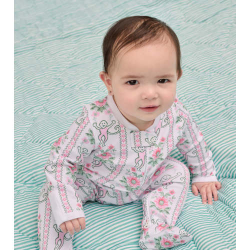Roller Rabbit x Hill House Infant Zipper Footie - Pink Monkey Block St – Hill House Home