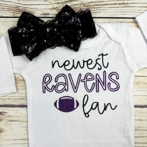 Newest Ravens Fan Football Heart Bodysuit Outfit For Baby Girl