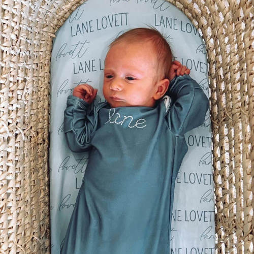 Personalized Stitched Newborn Baby Knot Gown | Ocean Blues