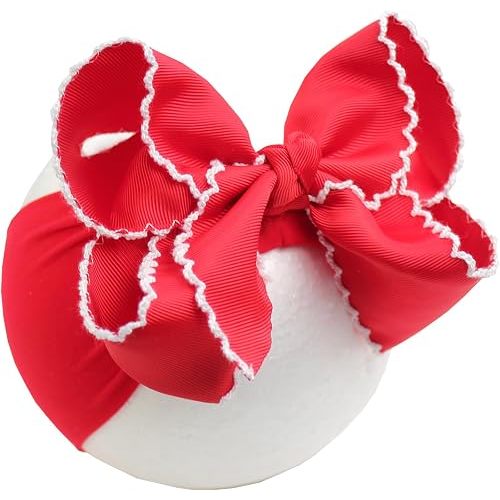 JOYFUNFABU 6'' Jumbo Red Baby Girls Bow Headbands, Soft Nylon Headwraps