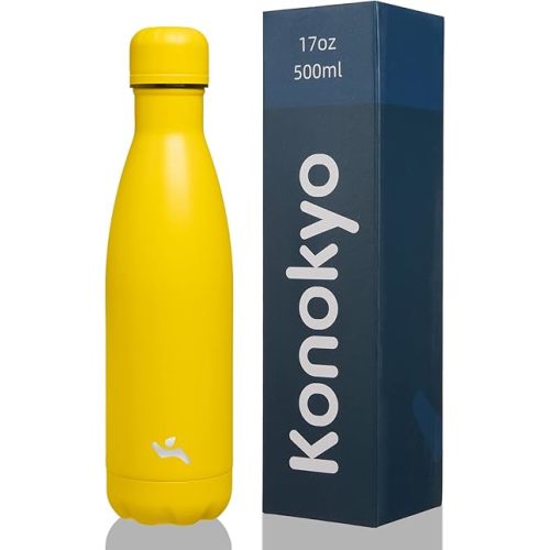 Insulated Water Bottles,17 oz Double Wall Stainless Steel Vacumm Metal Flask for Sports Travel,Yellow