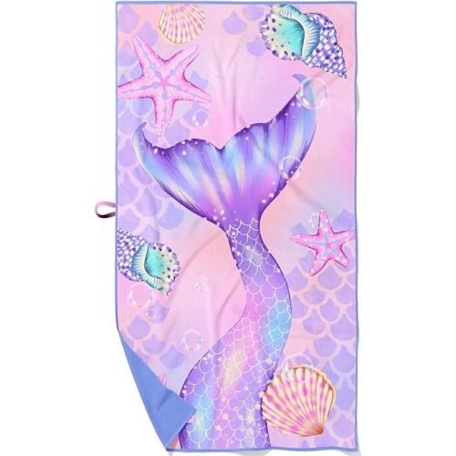 Mermaid Beach Towel for Girls – Quick-Dry Microfiber Kids Pool Towel, Thin & Sand-Free, Perfect for Camping, Travel, Summer Camp, Cruise Essentials – Purple, 30" x 60"