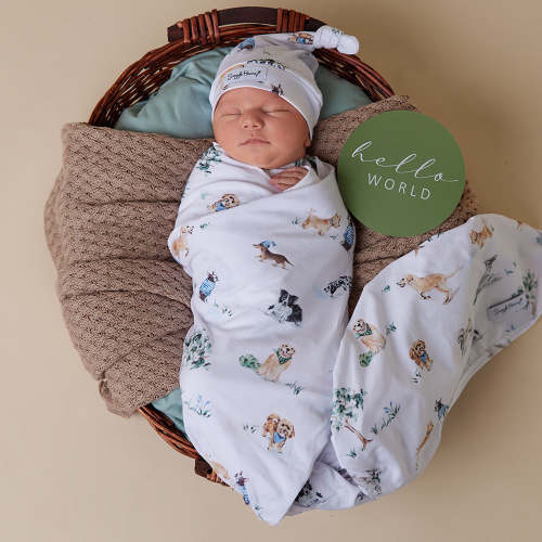 Dog Park Organic Jersey Wrap & Beanie Set | Snuggle Hunny