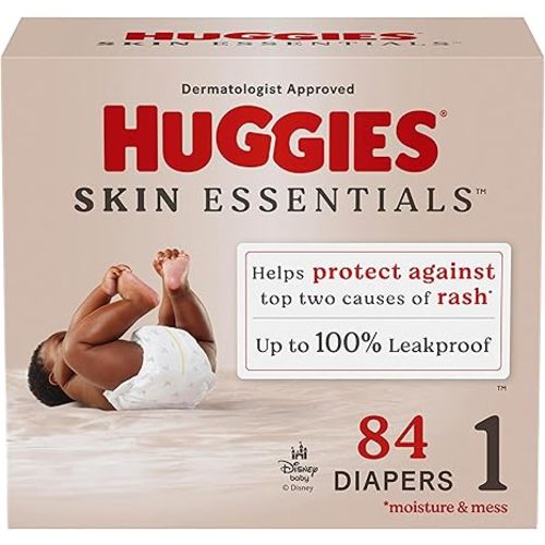 Huggies Size 1 Diapers, Skin Essentials Baby Diapers, Size 1 (8-14 lbs), 84 Count, Packaging May Vary