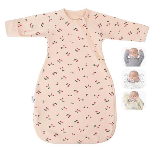 Organic Transitional Swaddle Sack with Arms Up Length Sleeves and Mitten Cuffs 0-3 Months Wearable Swaddling Blanket Sleeping Bag for Newborns Baby Boys Girls Sleep Sacks Snug Fit Calms Startle Reflex